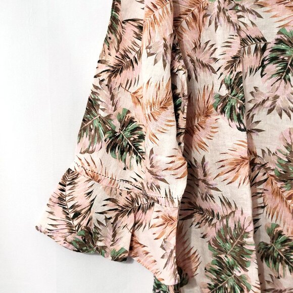 NWT J Jill Love Linen Women V-Neck Flounced Long Sleeve Tunic Size XL Palm Print - Picture 4 of 11